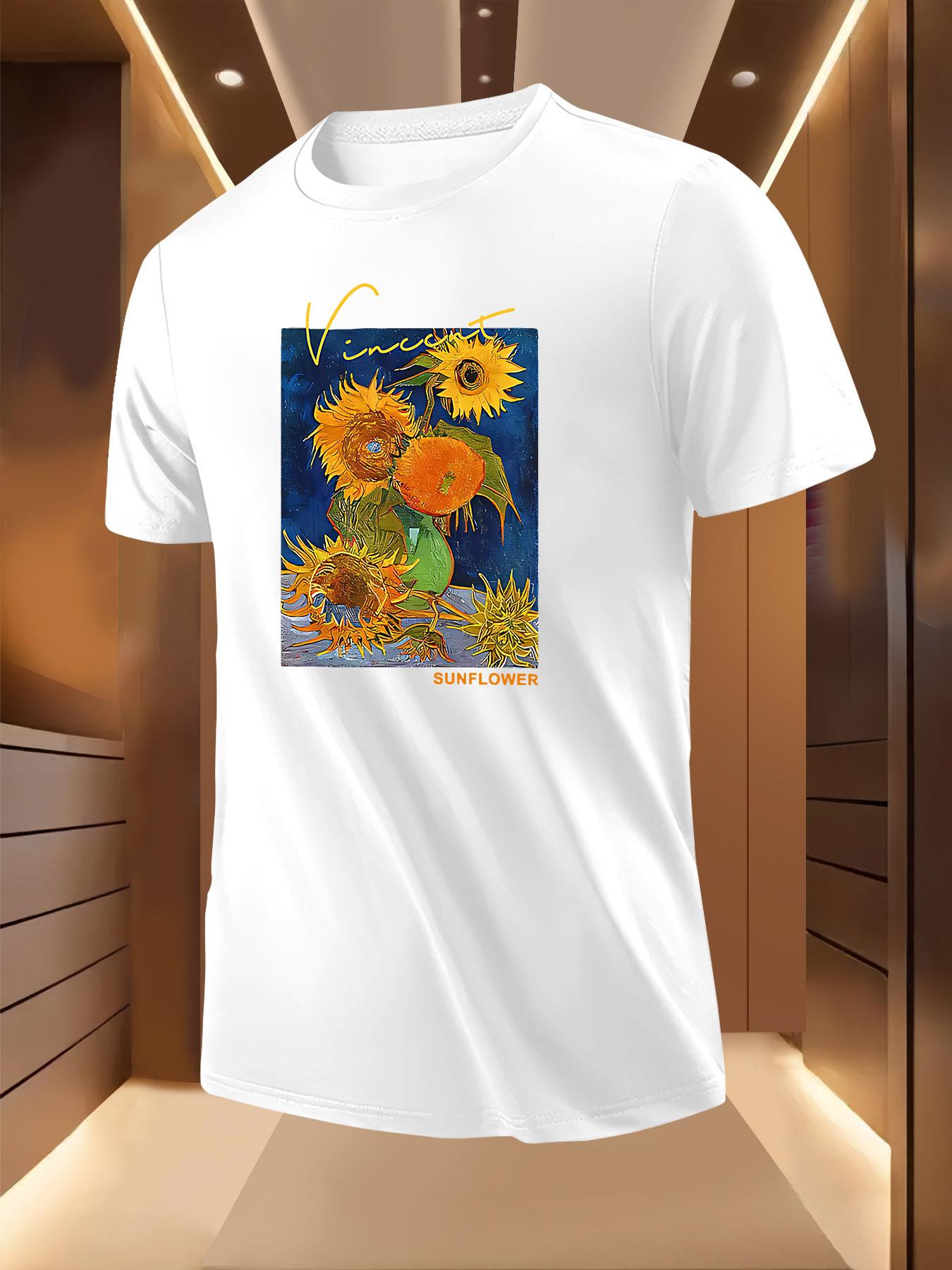 Van Gogh Sunflower Print Tshirt - Vibrant Orange Yellow D... XL