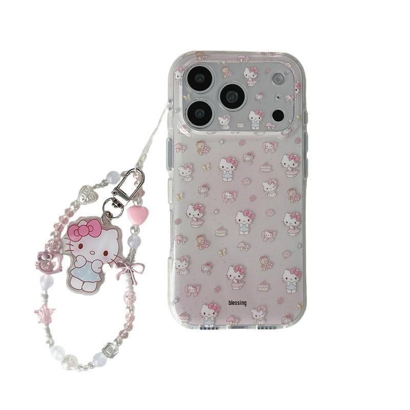 iPhone 15/16 Pro Max Cute Cartoon KT Cat Floral Phone Case with Chain