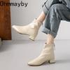 Thick Heel Metal Pointed Toe Women Ankle Street Banquet Party Dress Short Botas Autumn Winter for Adult Women