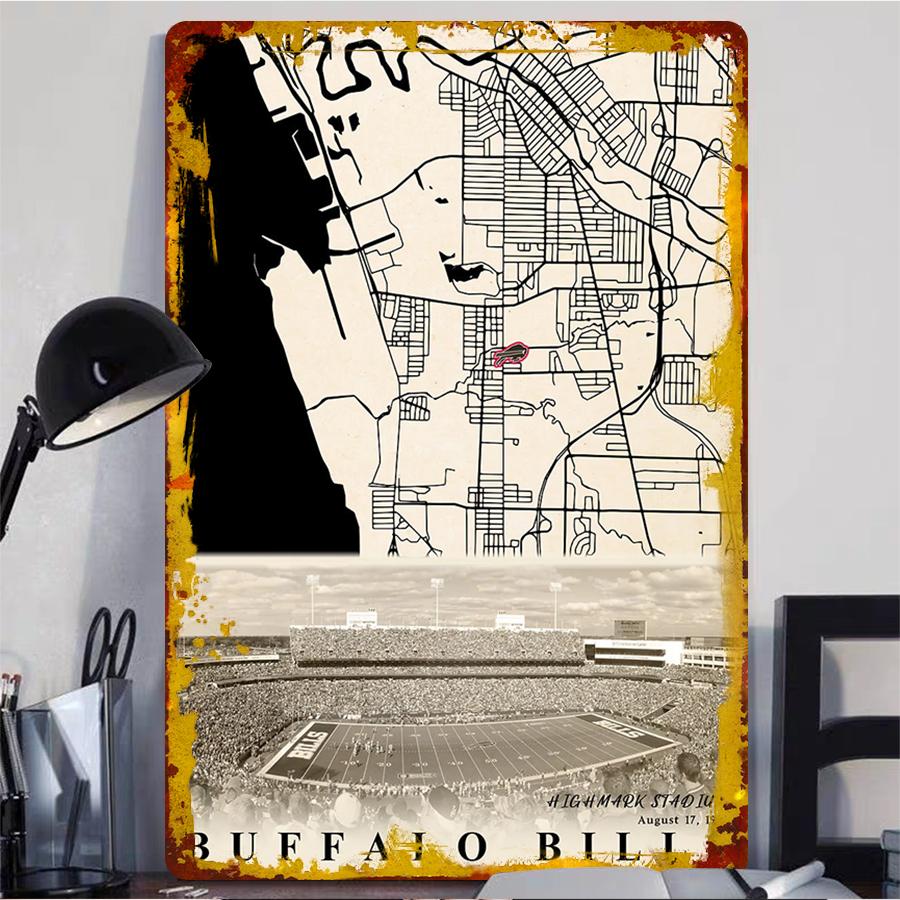 Buffalo Bills Highmark Stadium Vintage Map Metal Wall Art American Football Team Decor for Fans