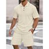 Summer Men's New Jacquard Button Solid Color Lapel Short-sleeved T-shirt Shorts Casual Suit