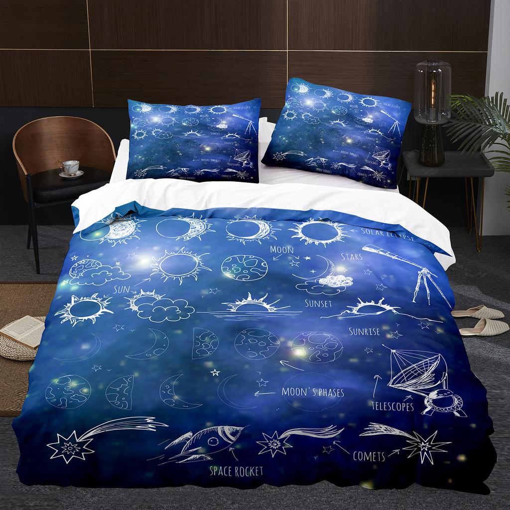 Ancient Sun Moon Duvet Cover Set King Queen Size Purple Lilac Colorful Galaxy Psychedelic Boho Mandala Polyester Bedding Set