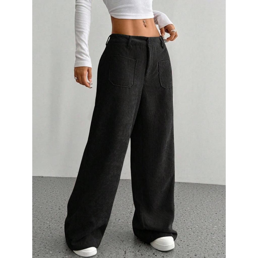 Corduroy-Textured Women's High-Waisted Wide-Leg Pants | Relaxed Fit, Side Pockets & All-Season Comfort, Machine Washable Beige Trousers