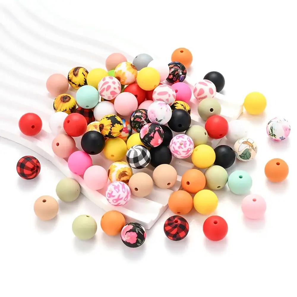 50PCS vibrant 15mm silicone bead set - suitable for DIY keychains, bracelets, and pen decorations