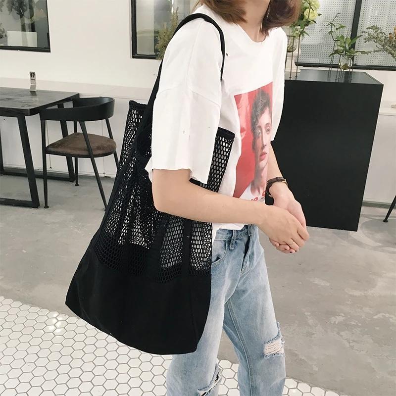 Mesh Hollow Out Tote Bag Women Trendy Women's Handbag Sandy Beach Shoulder Bag Large Capacity Canvas Shoping Girl Tote sac