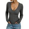 Womens Slim Fit V-Neck Knit Top Long Sleeve Twist Sweater Casual Versatile 2026