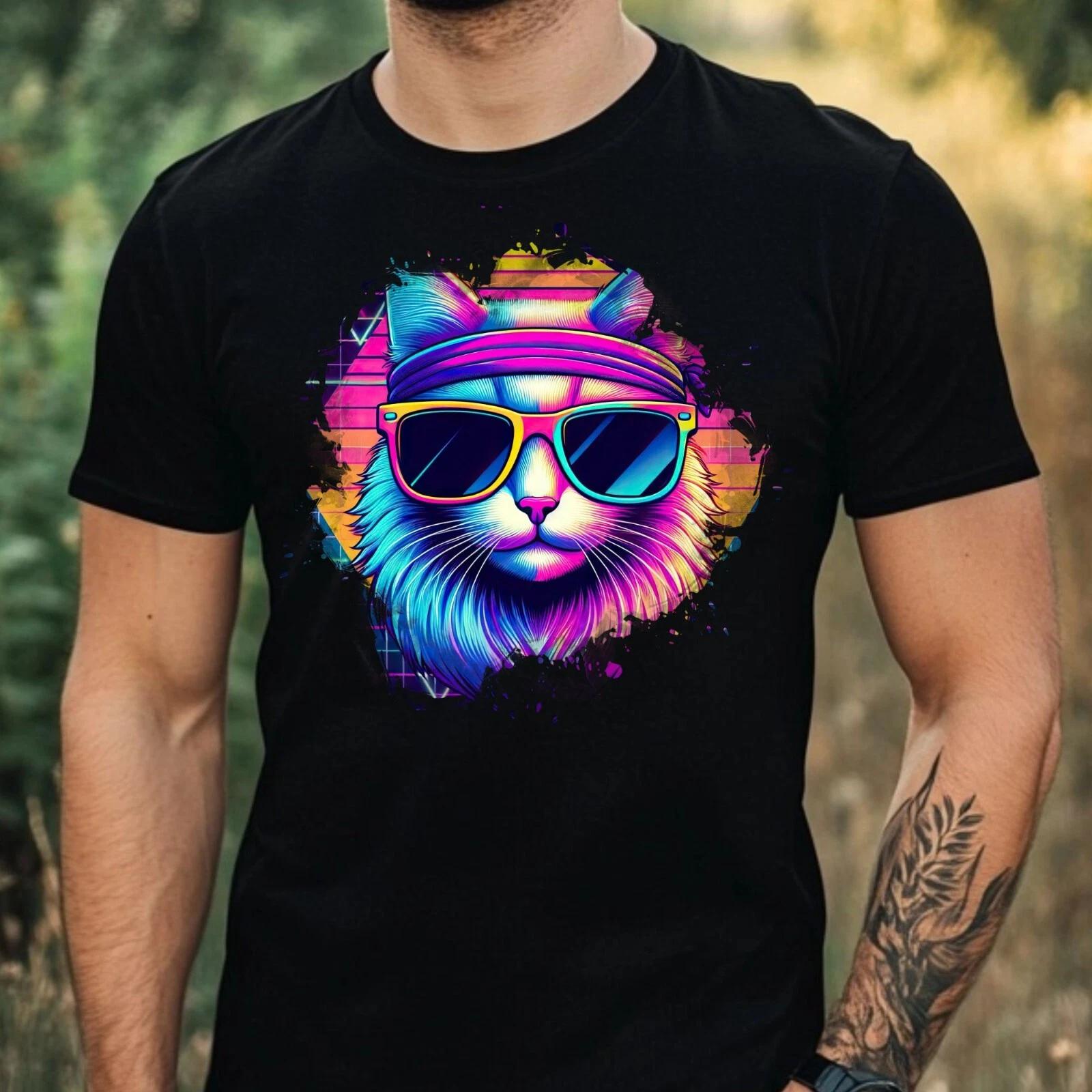 T-Shirt Herren Aquarell Coole Katze Motiv Baumwolle Größe XS bis 5XL L