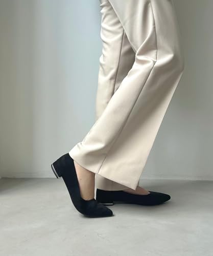 Jumpable Pumps, Flats, Easy To Wear, Suede, Pointed Toe, Cushioned, Low Heel, Black, Perfect for Commuting, Ceremonies, R-3218