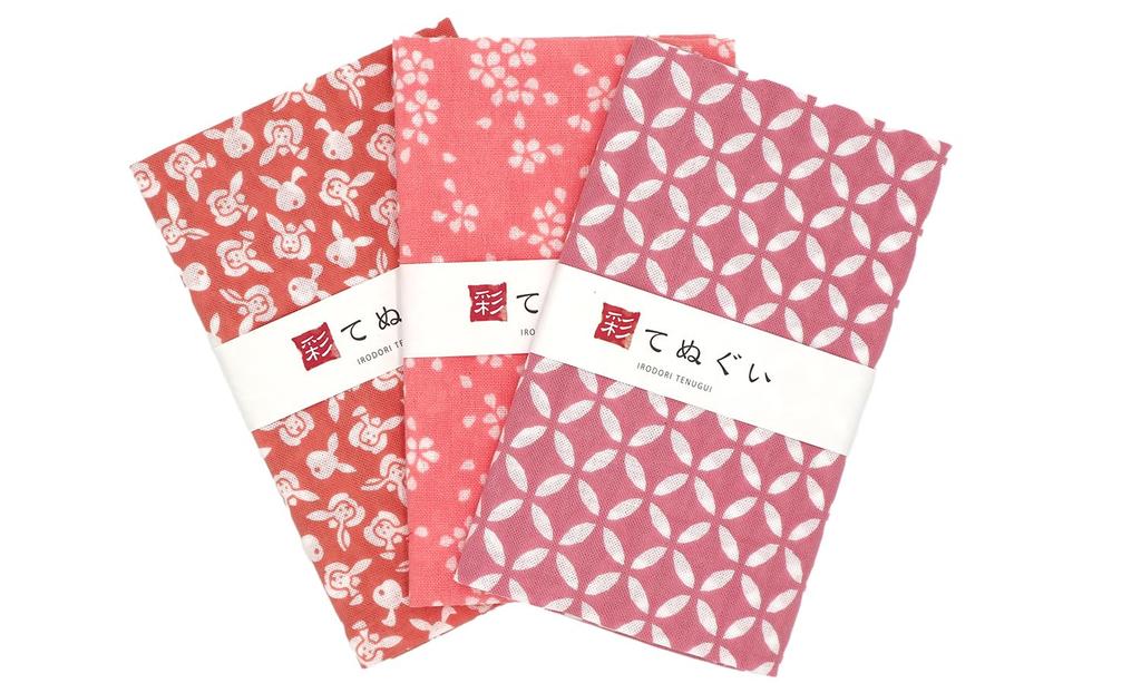 KOMESICHI Irodori Small Pattern Tenugui Hand Set of 33 X 90cm (Pink Towel) 3, Uncut,