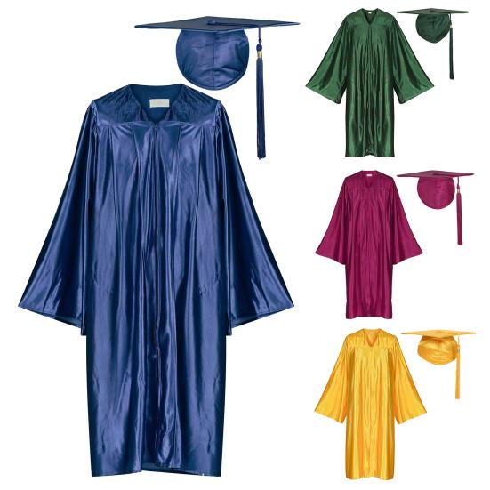 1 Set Unisex Graduation Robe Hat Set Front Zipper Loose V Neck Loose Tassel Year Tag College Bachelor Doctor Master