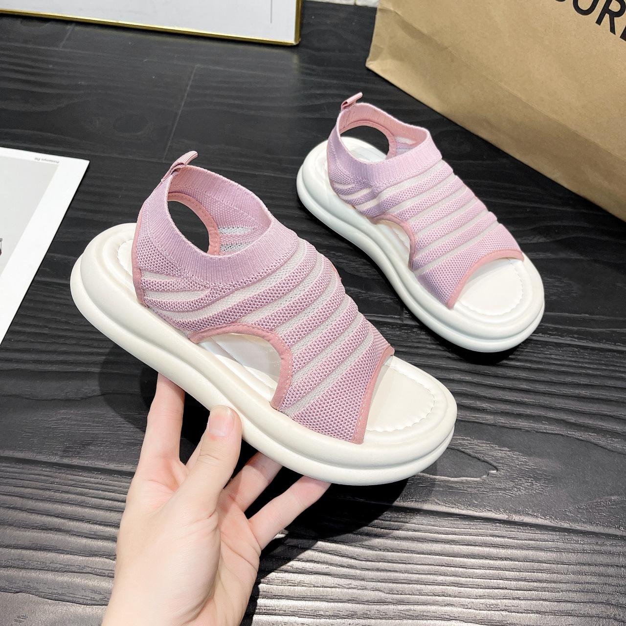 

Spring and summer new Korean version muffin bottom foreign trade spot fashion casual knitted fish mouth sandals tide 41 розовый