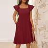 Vestido Feminino de Moda Primavera e Verão com Manga Folha de Camada Dupla e Laço nas Costas