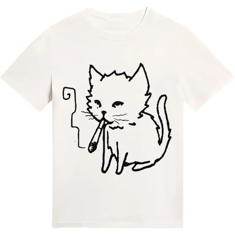 Vintage Cat Smoking T-Shirt Funny Meme Graphic Tee Gothic Grunge Unisex S разноцветный