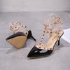 Fashion Women's Shoes Rivets Sandals Female Summer Thick with Fine with High-heeled Shoes Pointed Stiletto Sexy Nightclub Shoes