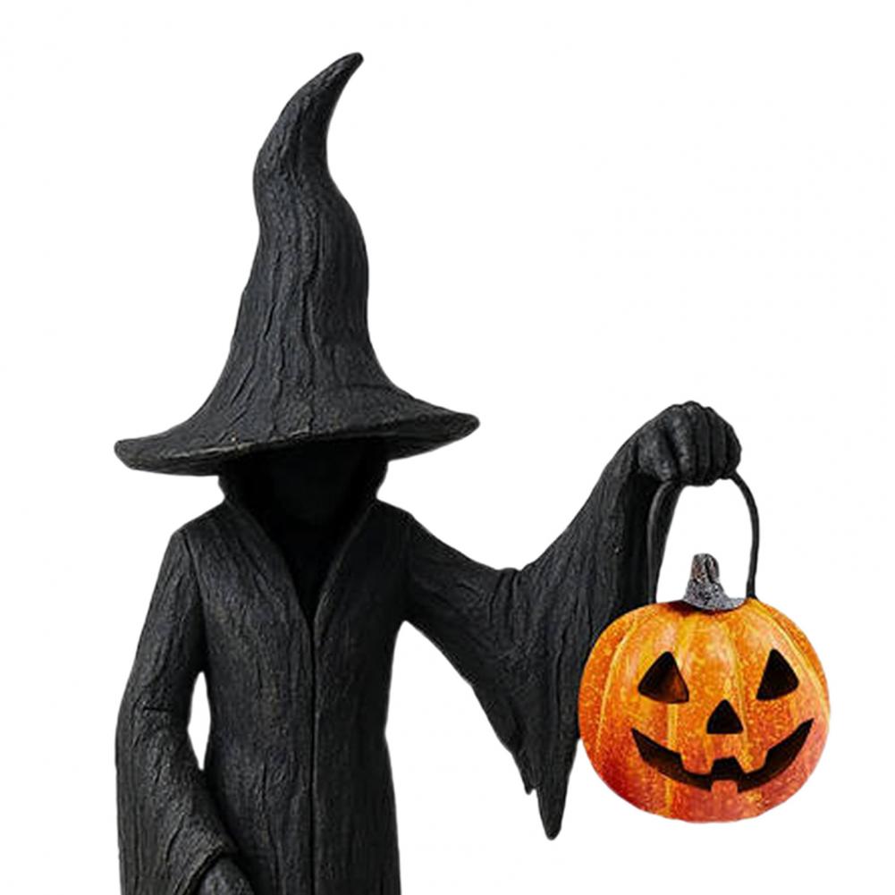 Witch Statue for Halloween Enchanting Witch Figurine with Pumpkin Resin Tabletop Ornament for Haunted House Decor