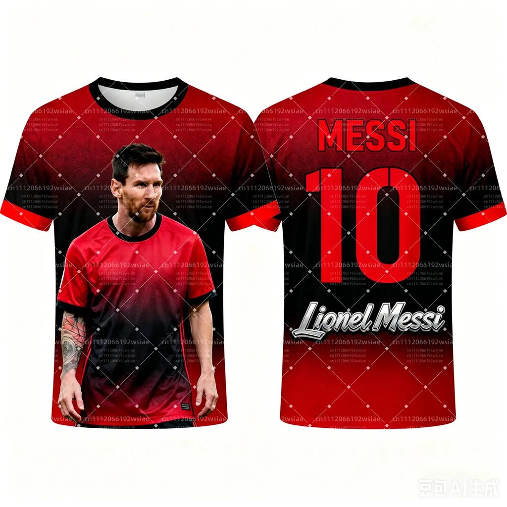 2026 Messi KI Fußball Druck T-Shirt Unisex Herren Damen Fan Gedenkoberteile Superstar Grafik Trendige Sport Kurzarm-T-Shirts