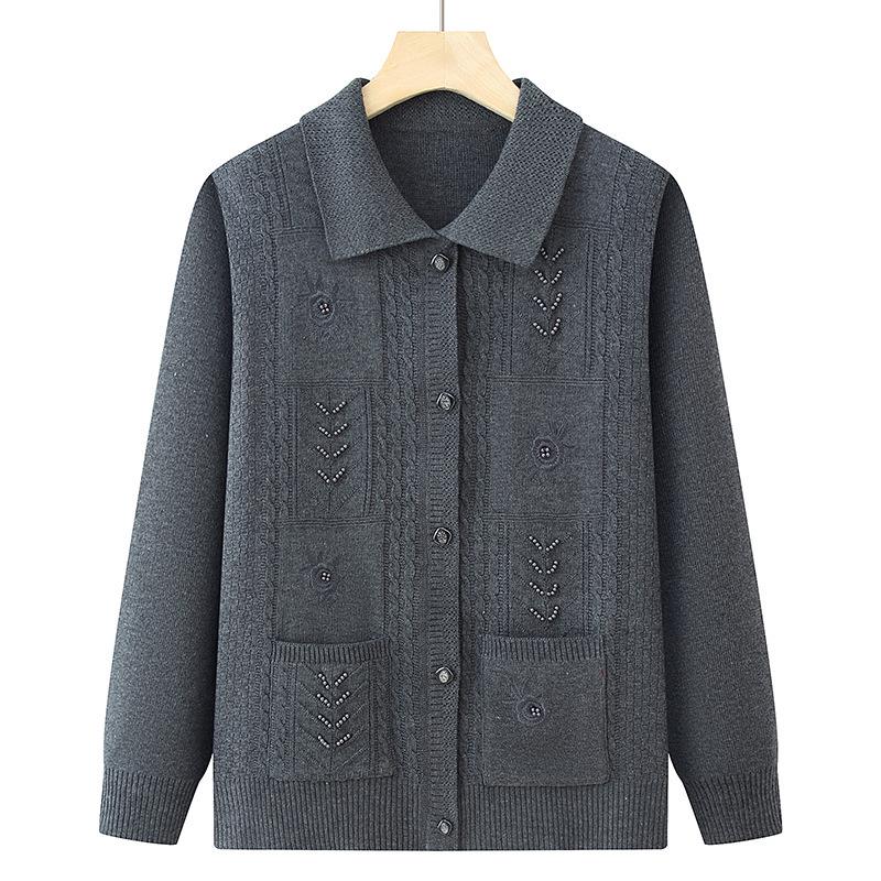 Grandma's Loose Knit Cardigan - Spring/Fall Wear for Middle-aged and Elderly Women