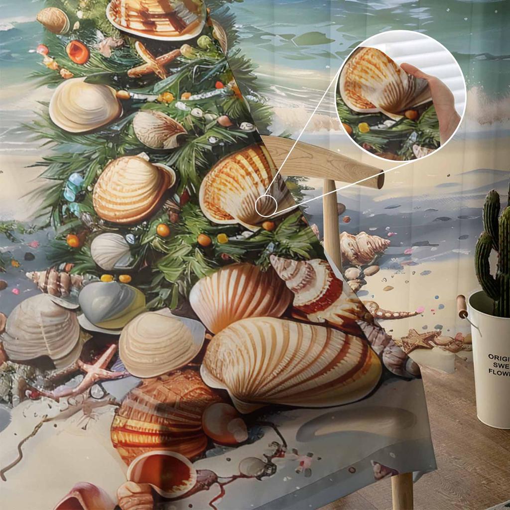 Christmas Beach Christmas Tree Shell Sailing Palm Tree Sheer Curtains Gauze Curtain for Living Room Bedroom Voile Yarn Curtains