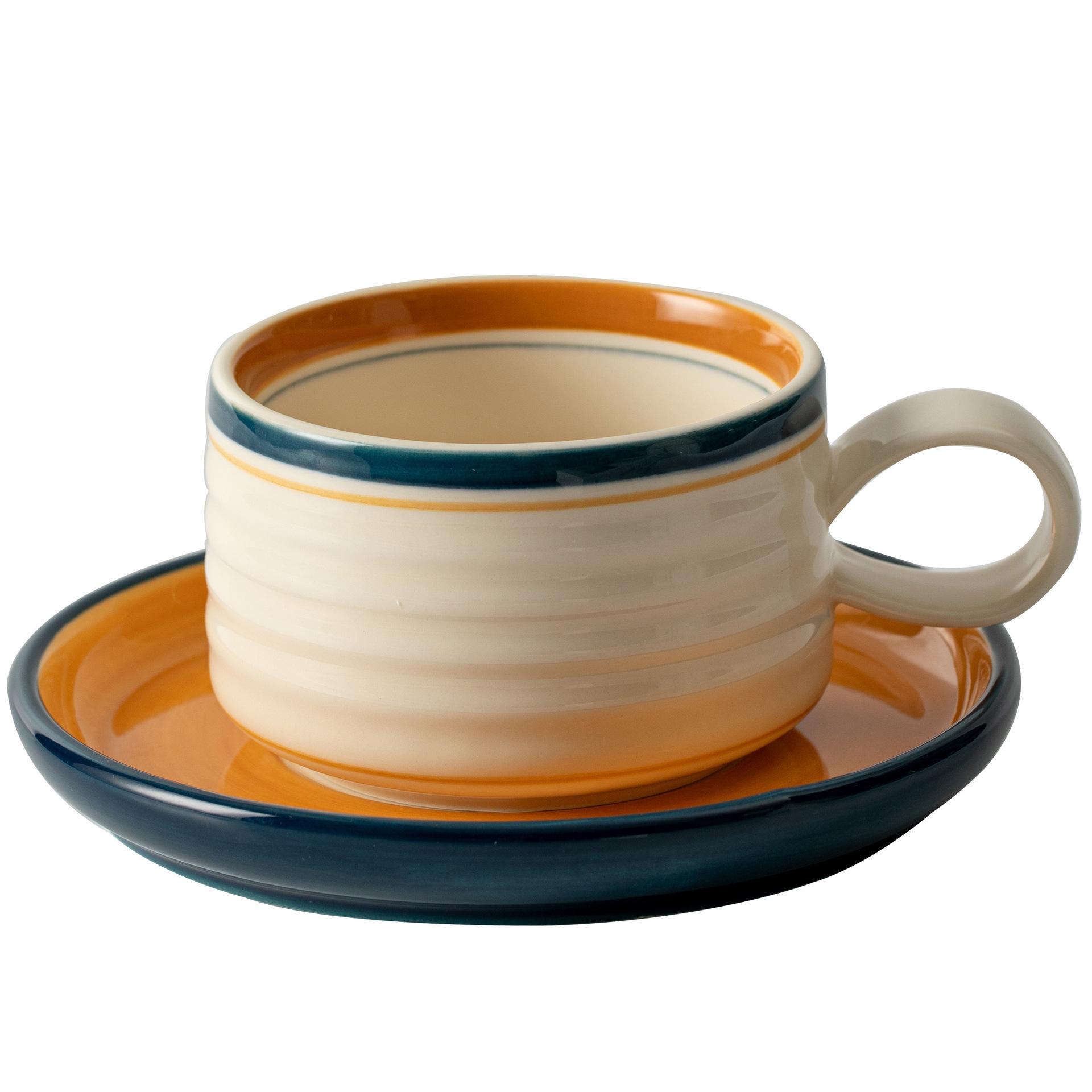 

Винтажная кофейная чашка с блюдцем для латте-арта, современная кружка с ручной росписью подглазурной краской, домашняя кружка для завтрака, для хлеба, молока, кружка для пары, подарок, декор 250ml