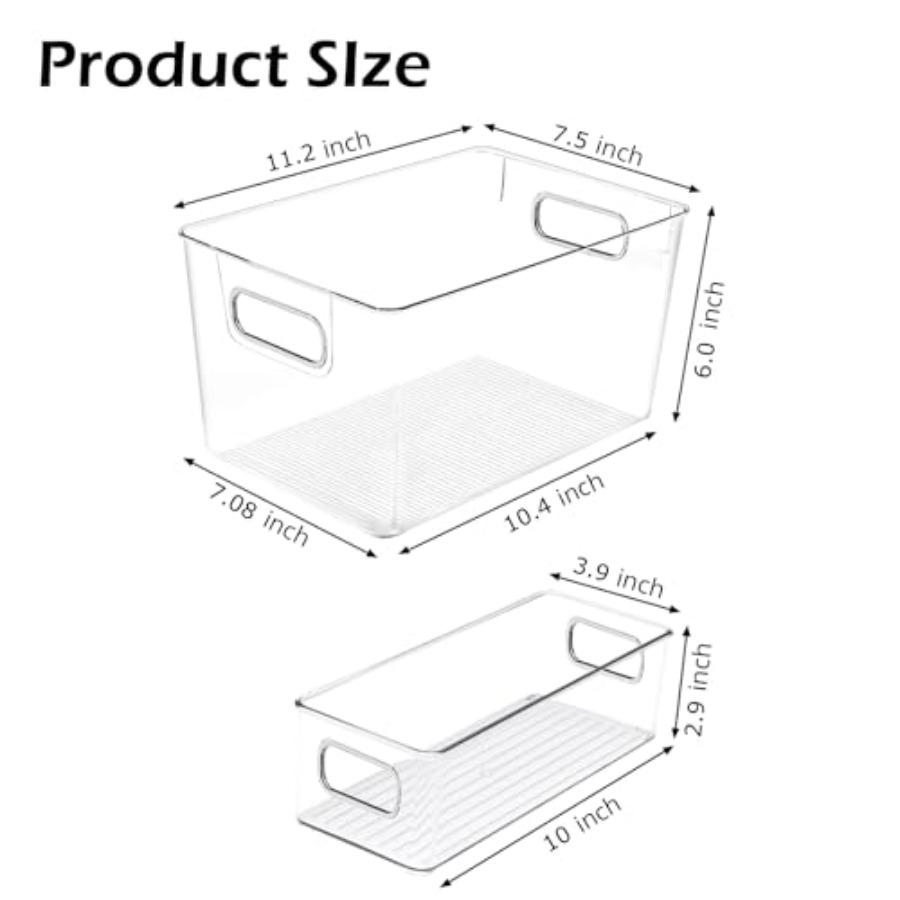 Clear Plastic Storage Bins 8 Pack - Pantry Organizers and Storage Fridge Organizer Containers for Kitchen Cabinet Freezer Bathr