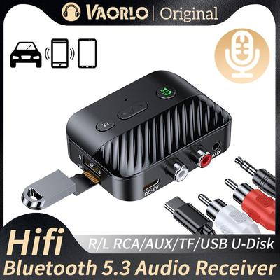 Bluetooth 5.3 Audioempfänger, HiFi-Stereomusik, R/L, 2 RCA/3,5-mm-AUX/TF/USB, drahtloser U-Disk-Adapter mit Mikrofonanruf für Auto/Lautsprecher
