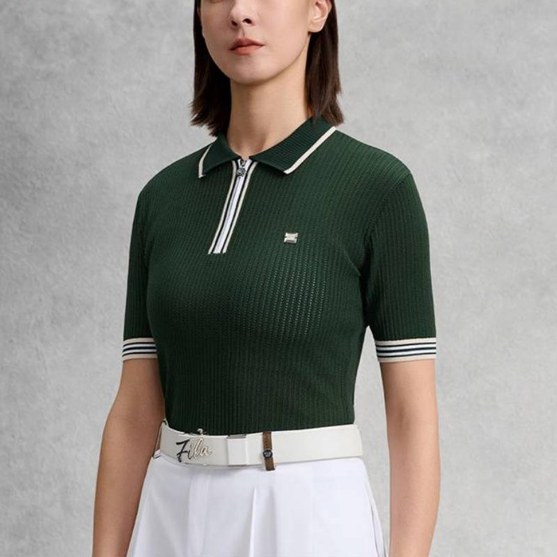 Fila Fitted Striped Simple Comfortable Short Sleeve Golf Shirt Women Tops A11W635403F-DG