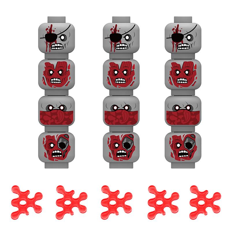 MOC Militär Zombie Verletztes Gesicht Zubehör Bausteine Armee Soldaten Figuren Kopf Emotionale Waffe Teile Mini Steine Spielzeug