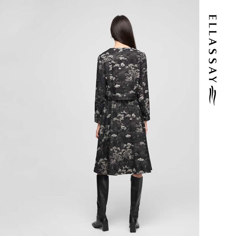 ELLASSAY Women's Chinese Ink Print Short Denim Jacket