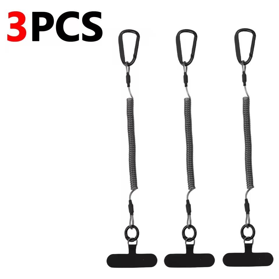 Anti-Lost Flexible Phone Ropes with Patch Spring Cord Safety Anti-Theft Retractable Line Wrist Band with Keychain Ring Carabiner