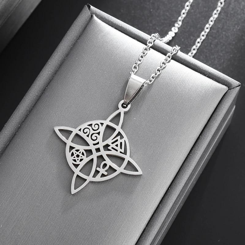 Witch Knot Necklace Stainless Steel Magic Knot Pagan Witchcraft Symbols Pendant Celtic Knot Necklace Jewelry Gifts for Women