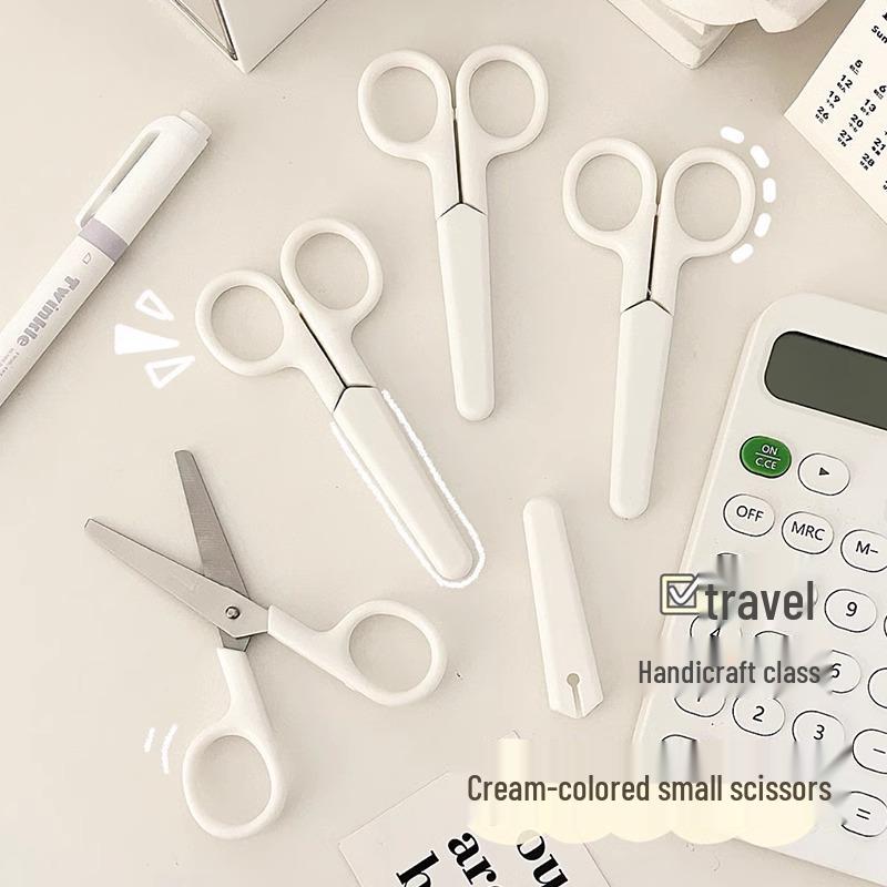 Muji-Style Portable White Utility Scissors with Sheath - Compact, Handmade Paper Cutter for Office Safety.
