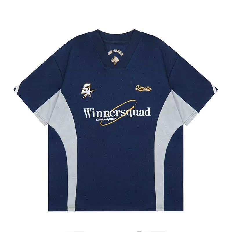 Men's V-Neck Motorcycle Style Embroidered Hip-hop Jersey