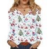Women's Fashionable Casual V-neck Blouse Button Christmas Printed Long-sleeved Pullover T-shirt Top