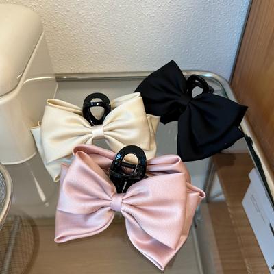 Large Double Sided Bow Clasp Clip Korean Fashion Hair Crab  Satin  Hair Shark Clip Back Head Spoon Hair Clip