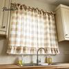Window Valance with Lace Trim Buffalo Check Valance, Ruffled Curtain And Bows, Small Valances Light Filtering Rod Pocket for Kitchen Living