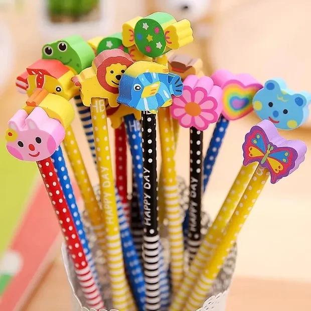 Cartoon Pencils with Erasers for Kindergarten Students - Cute Stationery for Children's Learning