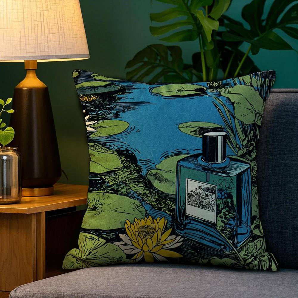 Luxury Perfume Illustration Pillow Case Home Doublesided Printing Short Plush Colorfast Microfiber Cushion Cover