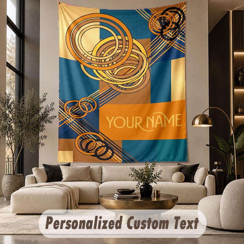 Géométrique Abstrait (50) Tenture murale personnalisée sur le thème du texte avec nom personnalisé, tapisserie pour décoration intérieure, tissu de fond