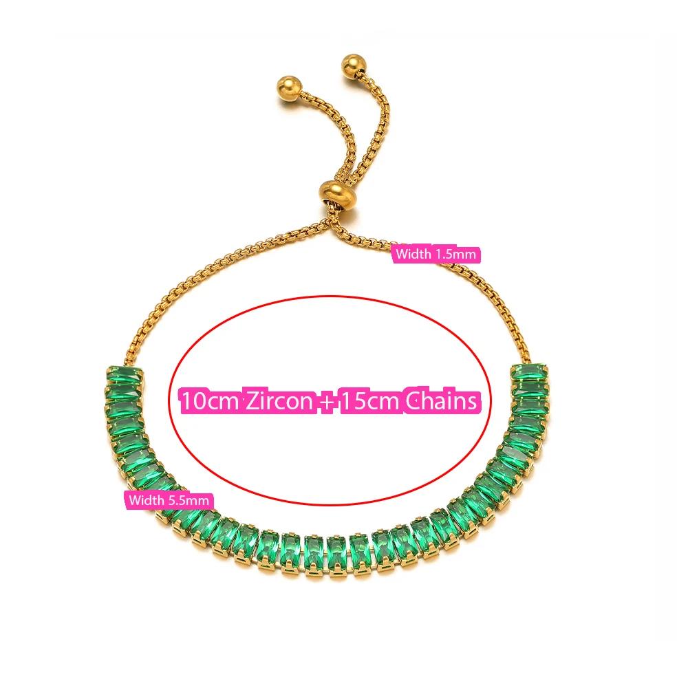 1pc AAA Cubic Zirconia Stone Bracelets Gold Color Stainless Steel Metal Chain Bracelet for Women Punk Hip Hop Jewelry Wholesale