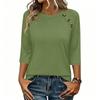 Women 34 Sleeve Crew Neck Button Solid T Shirt Top Comfortable Loose Fit Soft Fabric Casual Style Blouse for Daily Wear