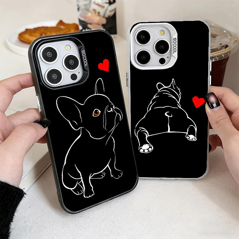 Französische Bulldogge Schwarz Design Weiche Handyhülle für iPhone 15 16 17 Pro Max 17Air 16E 14 Plus 13 12 Mini Stoßfeste Hülle Rückschale