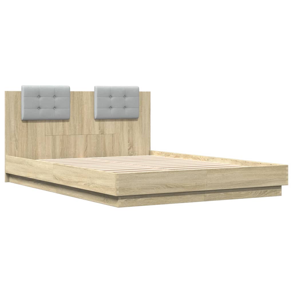 Bed Frame with Headboard & LED Lights Sonoma Oak 120x200 cm