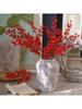 Artificial Red Berry with Stem 6 Branches Holly Berries Simulation Fake Flower