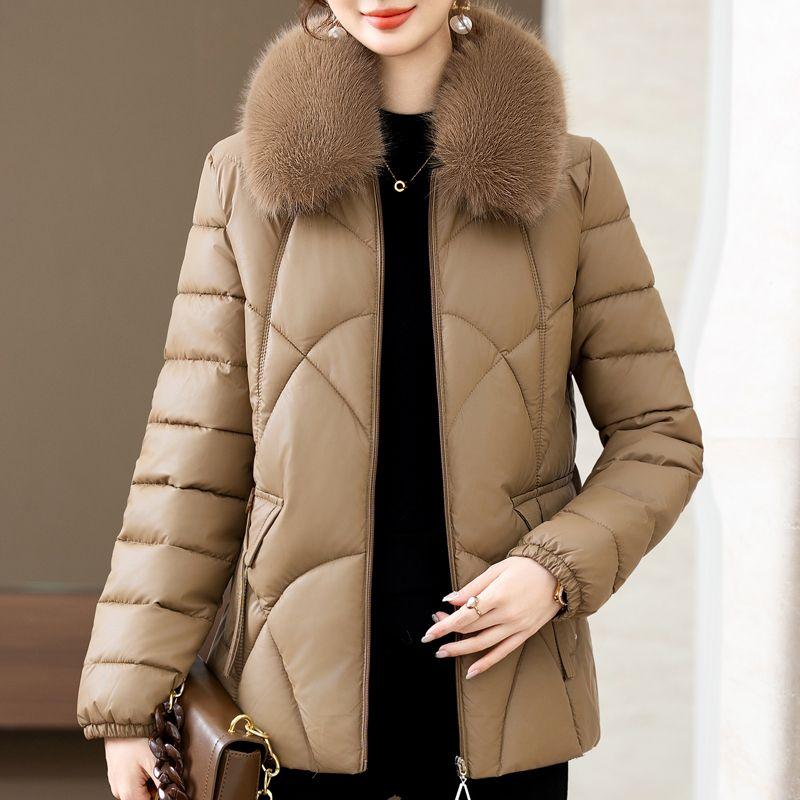 Płaszcz ze skóry i bawełny, Zimowa moda Gruba i ciepła kurtka bawełniana Luźny, oversizeowy płaszcz bawełniany dla kobiet