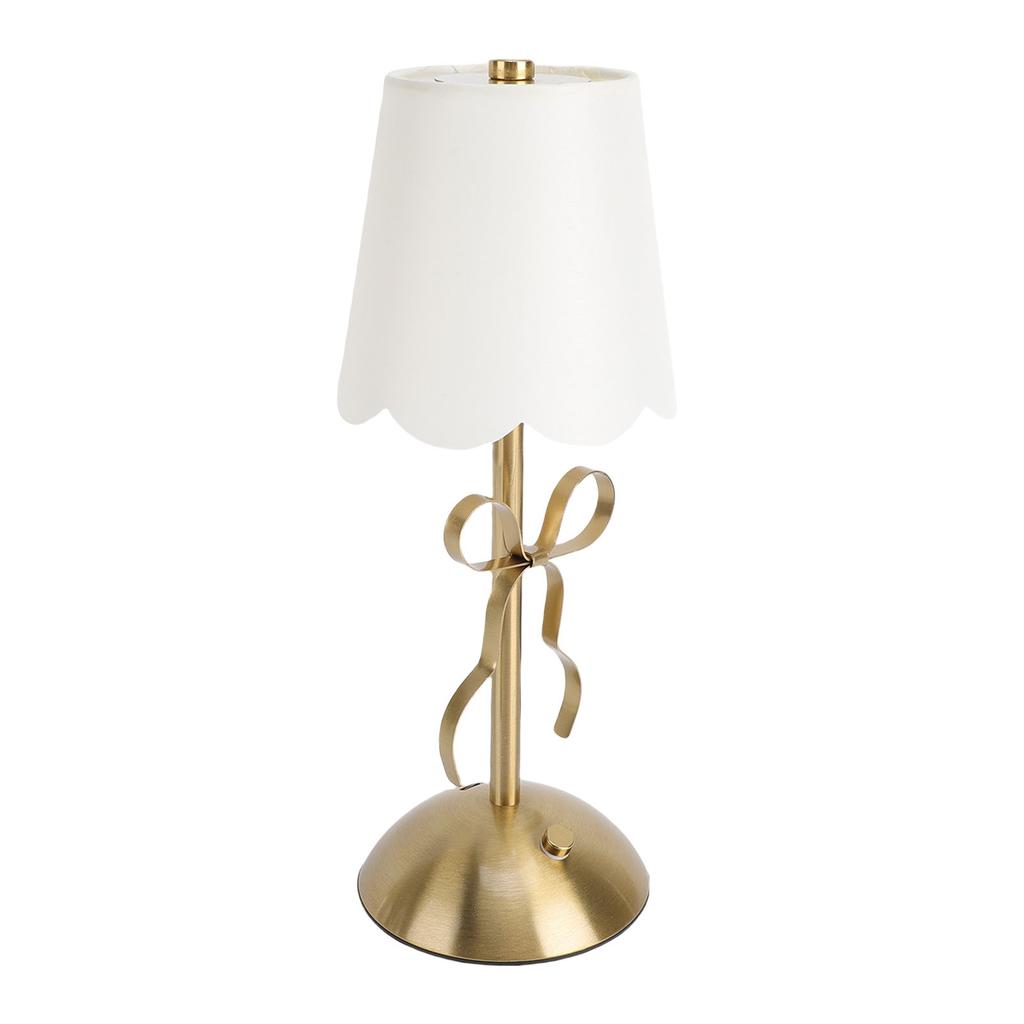 Bow Table Lamp with Fabric Shade Cute Decorative Metal Rechargeable Cordless Bedside Lamp for Bedroom