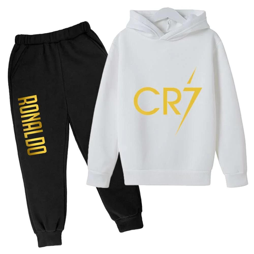 Ronaldo CR7 Stampa Idol del Calcio Abbigliamento Felpa per Bambini Set 2 Pezzi Tuta Pantaloni Tuta Sportiva per Bambini Ragazzi Abbigliamento per Bambine Tute Sportive