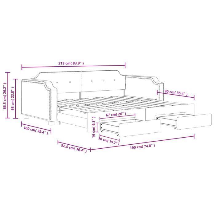 VidaXL Daybed with Trundle and Drawers Light Grey 90x190 Cm Fabric 3197680