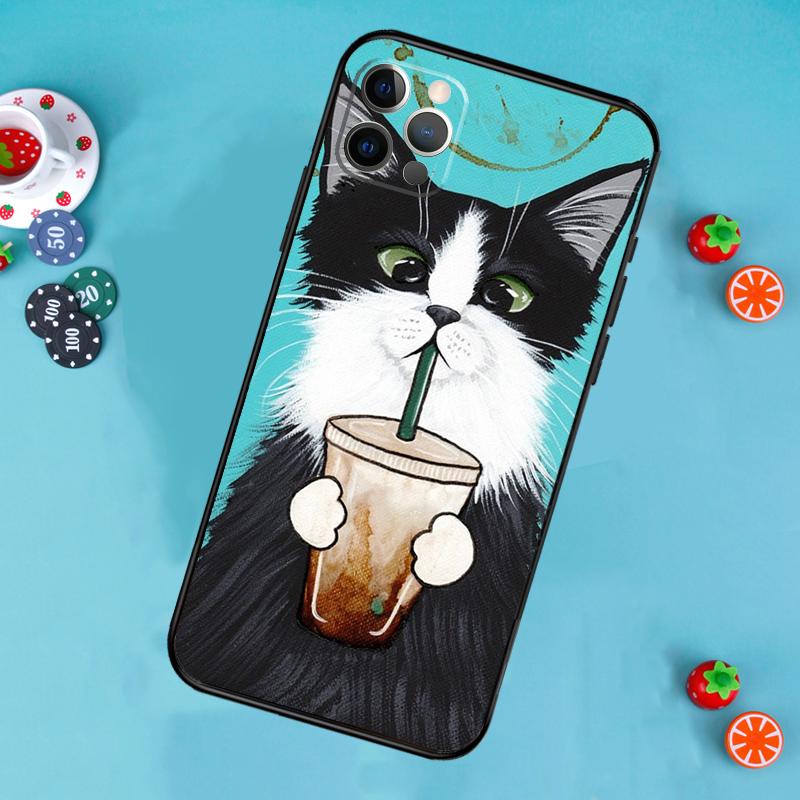Cute Coffee Milk Cat Phone Case For iPhone 17 Air 13 16 15 11 12 14 Pro Max 13 12 mini 15 16 Plus 16e Cover Funda