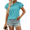 Women's Crew Neck Ruffle Short Sleeve T-Shirt Loose Fit Hollow Out Knit Casual Summer Blouse Top