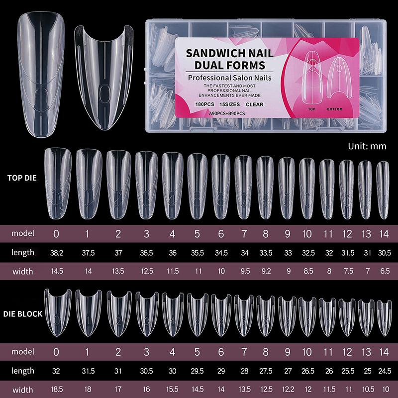 180Pcs Dual Nail Forms for Poly Nail Gel Builder Extension Perfect Nail Molds Set for Salon Home Manicure DIY Use